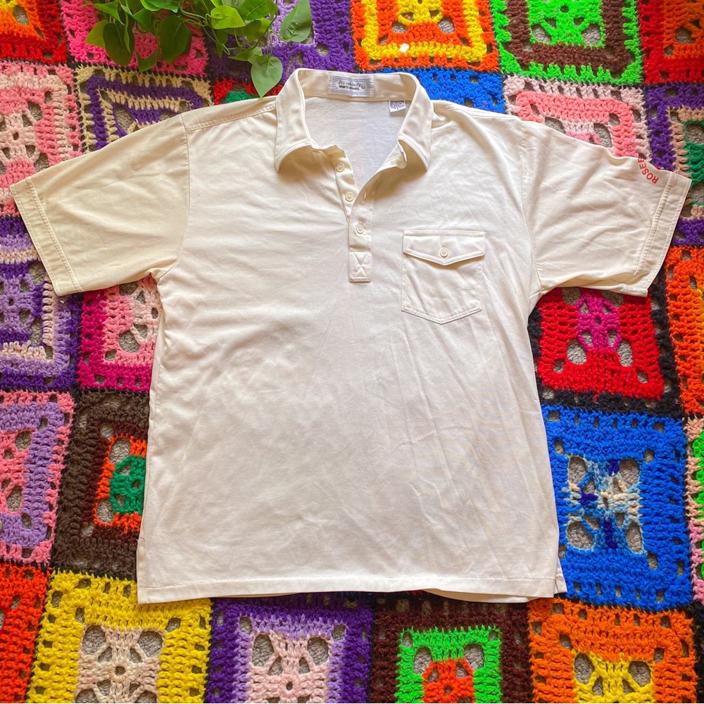 Men’s 1970s Cream Dagger Collar Tournament of Roses Polo Shirt